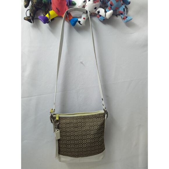 Coach Signature Brown Canvas Leather Trim Crossbody Shoulder Bag - Picture 7 of 16